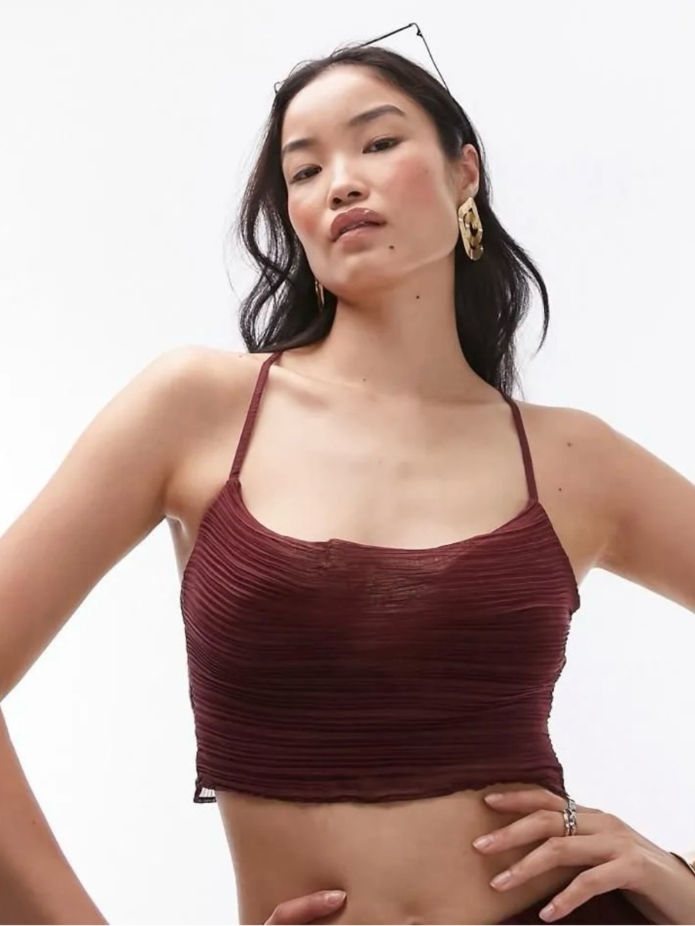 Topshop Burgundy Ruched Crop Cami Top